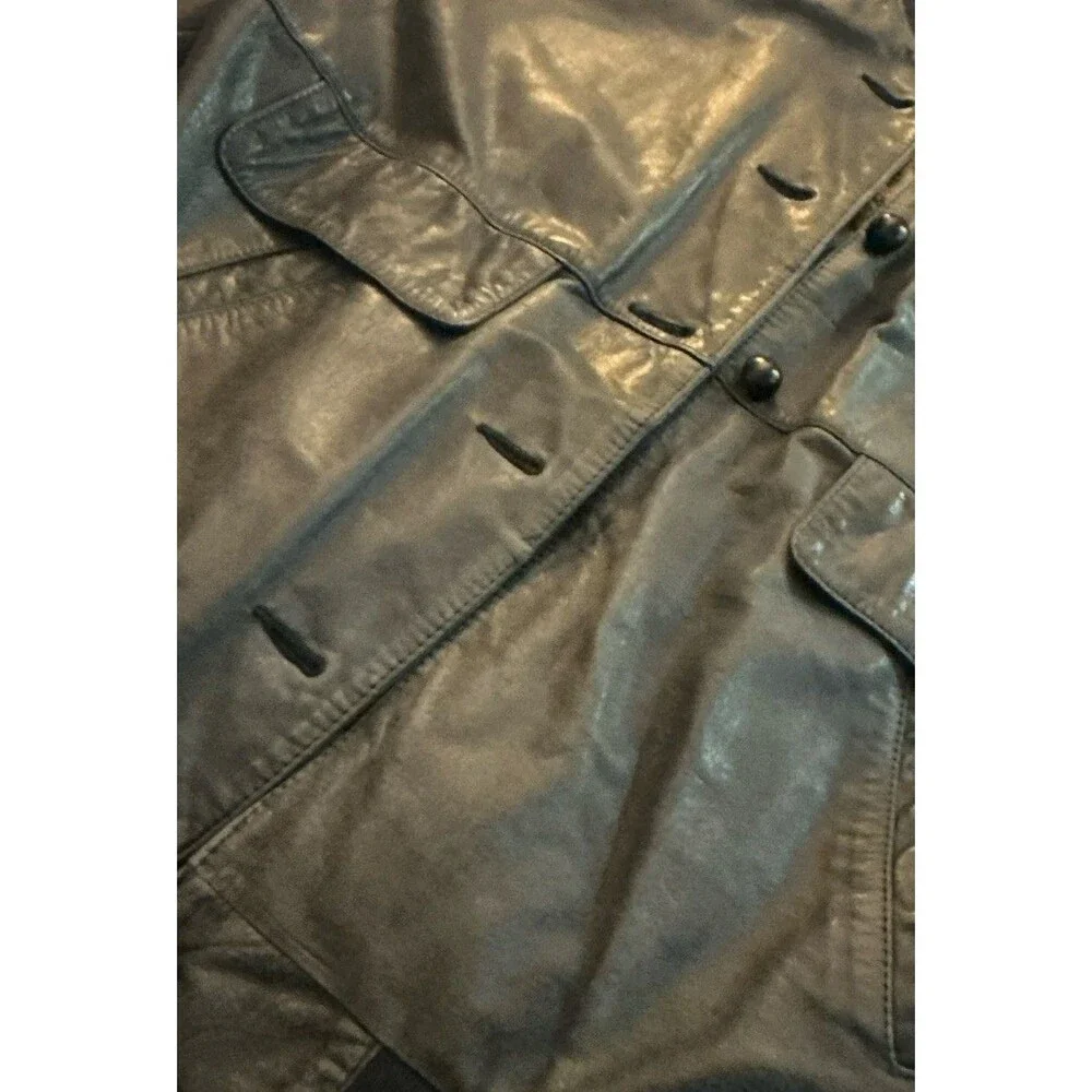 Pelle Mens M Genuine Leather Bomber Jacket Black Snap Front Missing 2 Buttons
